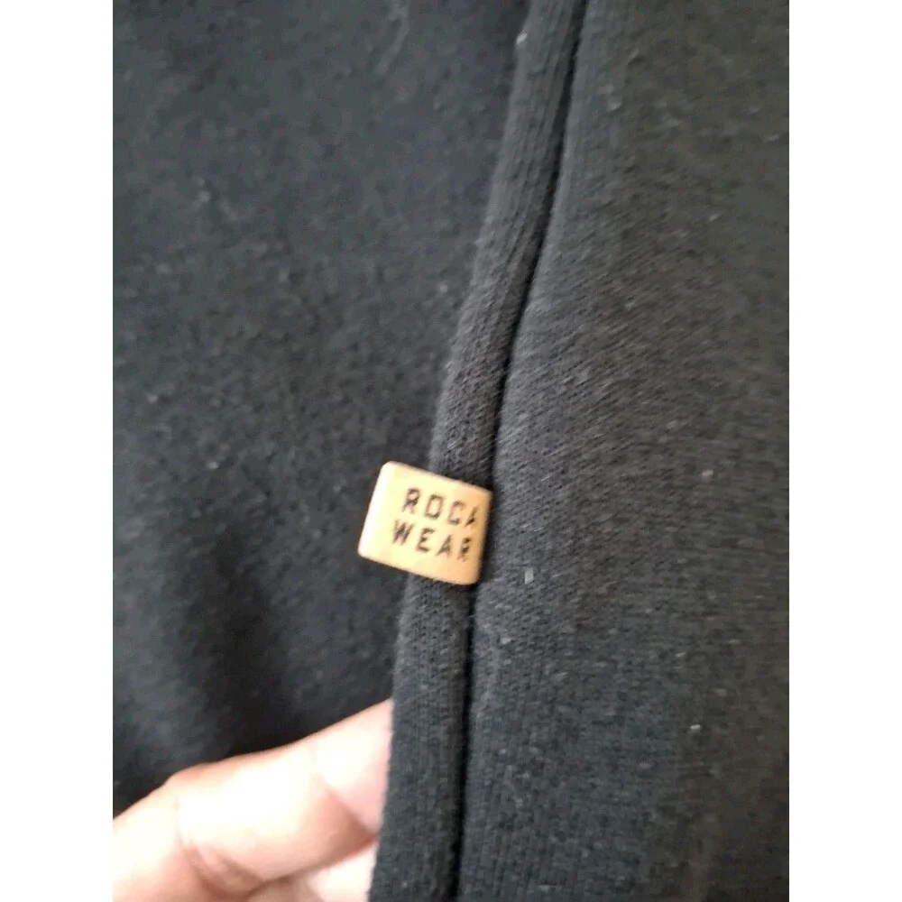 Vintage Y2K RocaWear Mens Hoodie Pullover Black Sweatshirt Large Fleece Warm - Picture 8 of 8